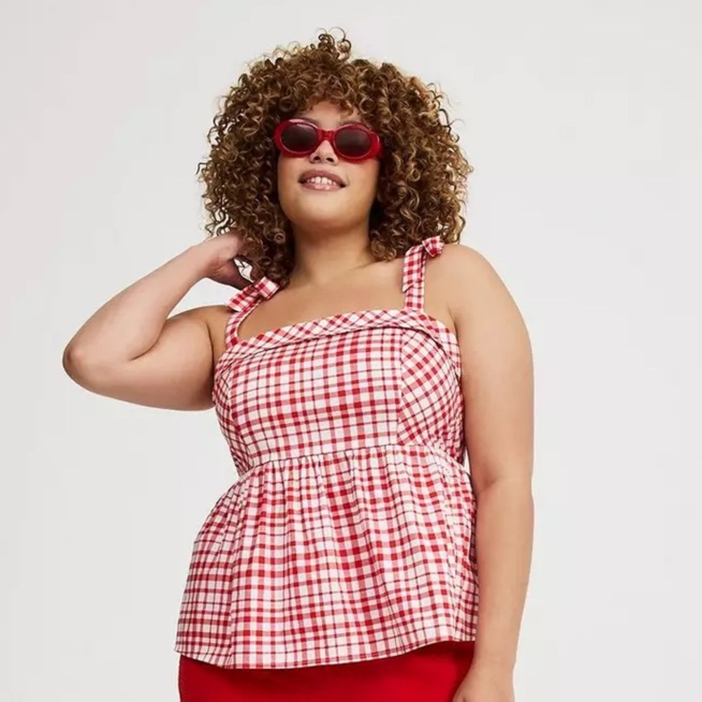 torrid Red and White Gingham Peplum Tank Top